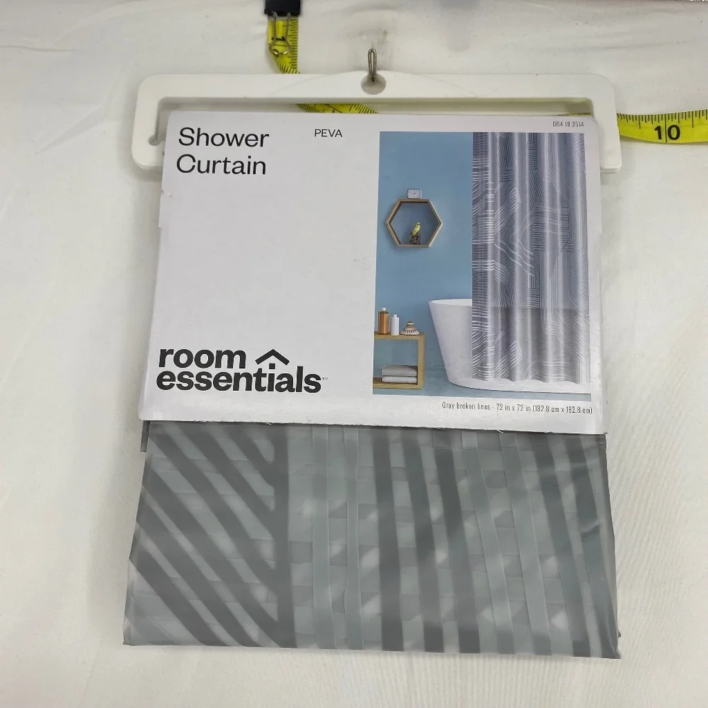 Room Essentials PEVA Shower Curtain Gray Broken Lines Standard Top 72